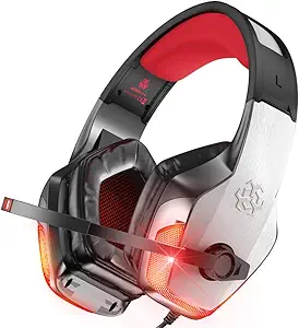 BENGOO V-4 Gaming Headset for Xbox One, PS4, PC, Controller, Noise Cancelling Over Ear Headphones with Mic, LED Light Bass Surround Soft Memory Earmuffs for PS5 Laptop Mac PS2 Gamecube -Red