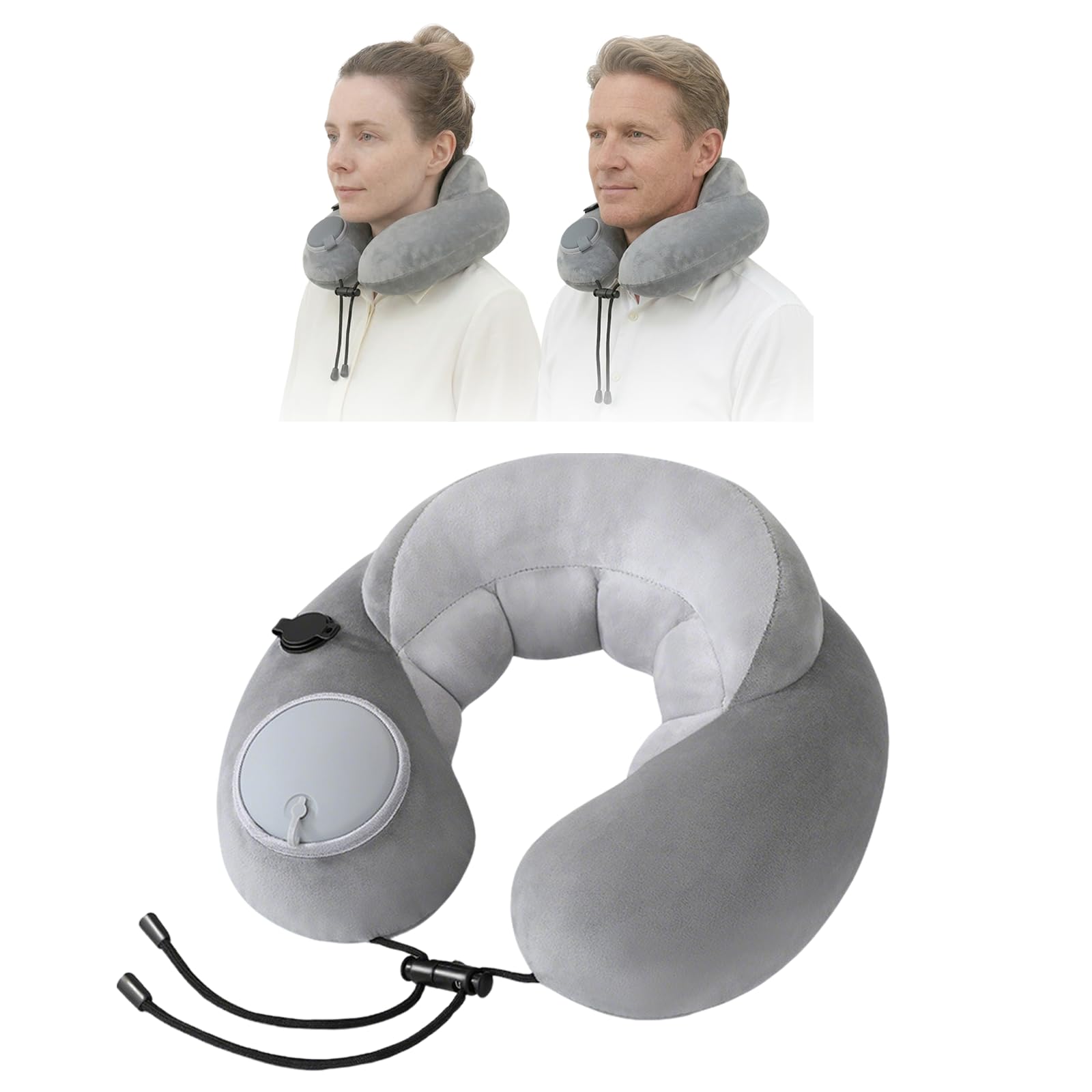 Devineresse Cuscino cervicale gonfiabile, cuscino da viaggio con gonfiaggio a pressione della mano, cuscino da collo in velluto di cristallo, grigio, cuscino da viaggio gonfiabile contro la tensione