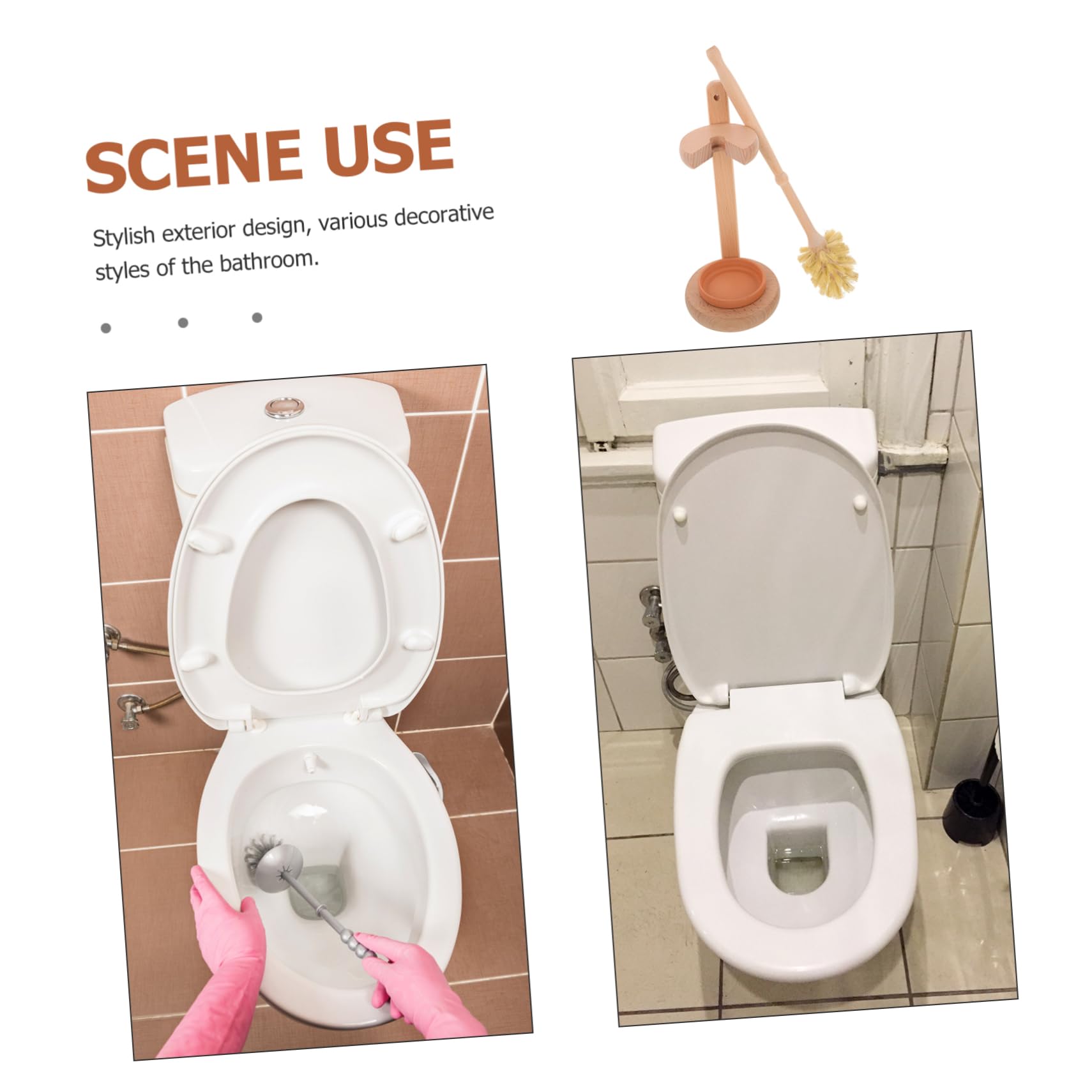 FOMIYES Juego de Escobilla No Daña la Superficie del WC para Inodoro con Soporte de Madera y Cerámica Cepillo de Limpieza para Baño y Hotel