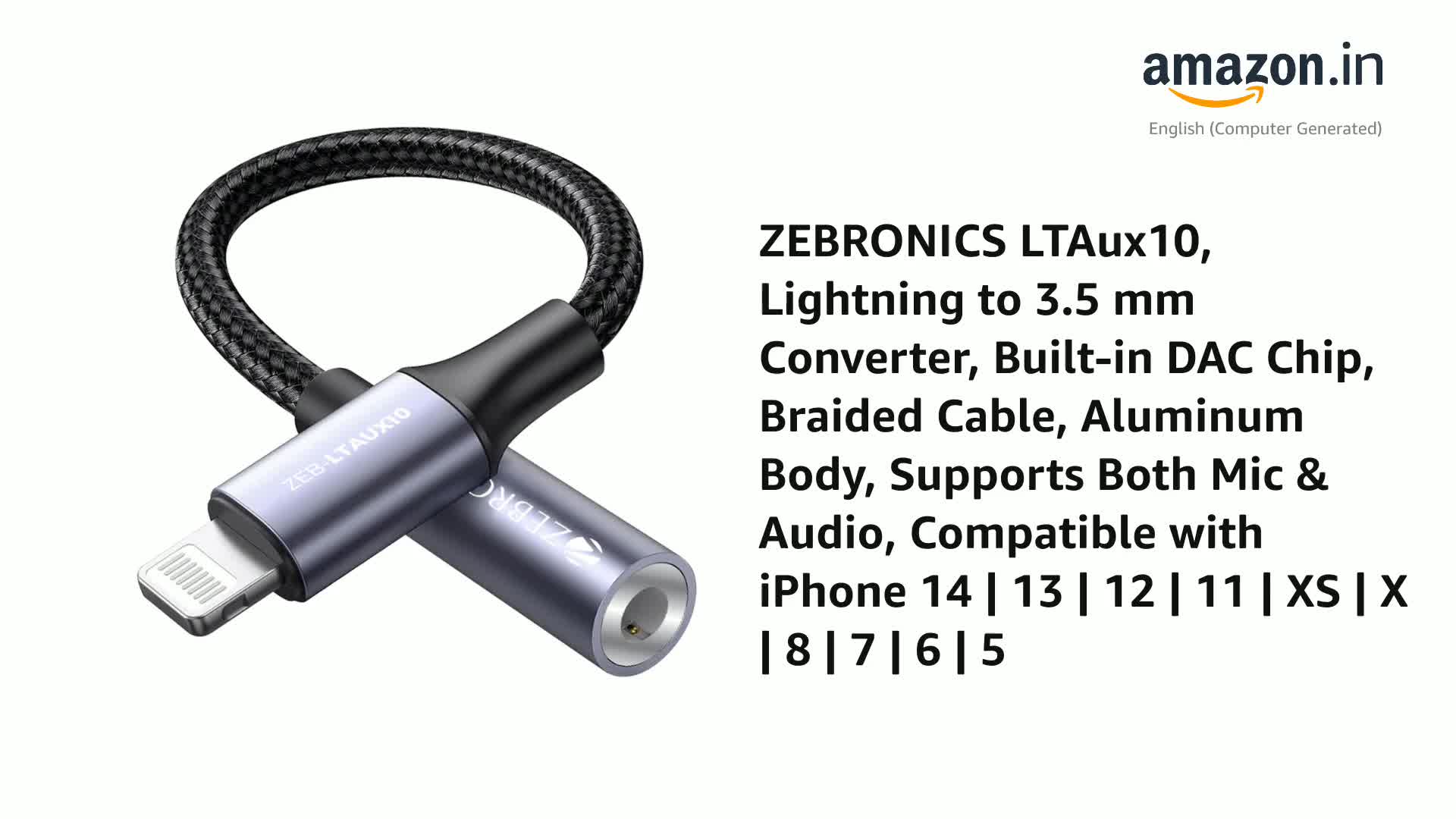ZEBRONICS LTAux10 Lightning to 3.5mm Converter