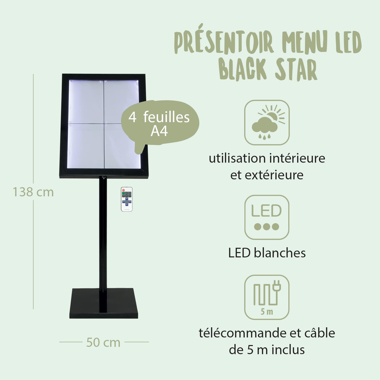 SECURIT - Porte-Menu Extérieur avec Eclairage LED Black Star