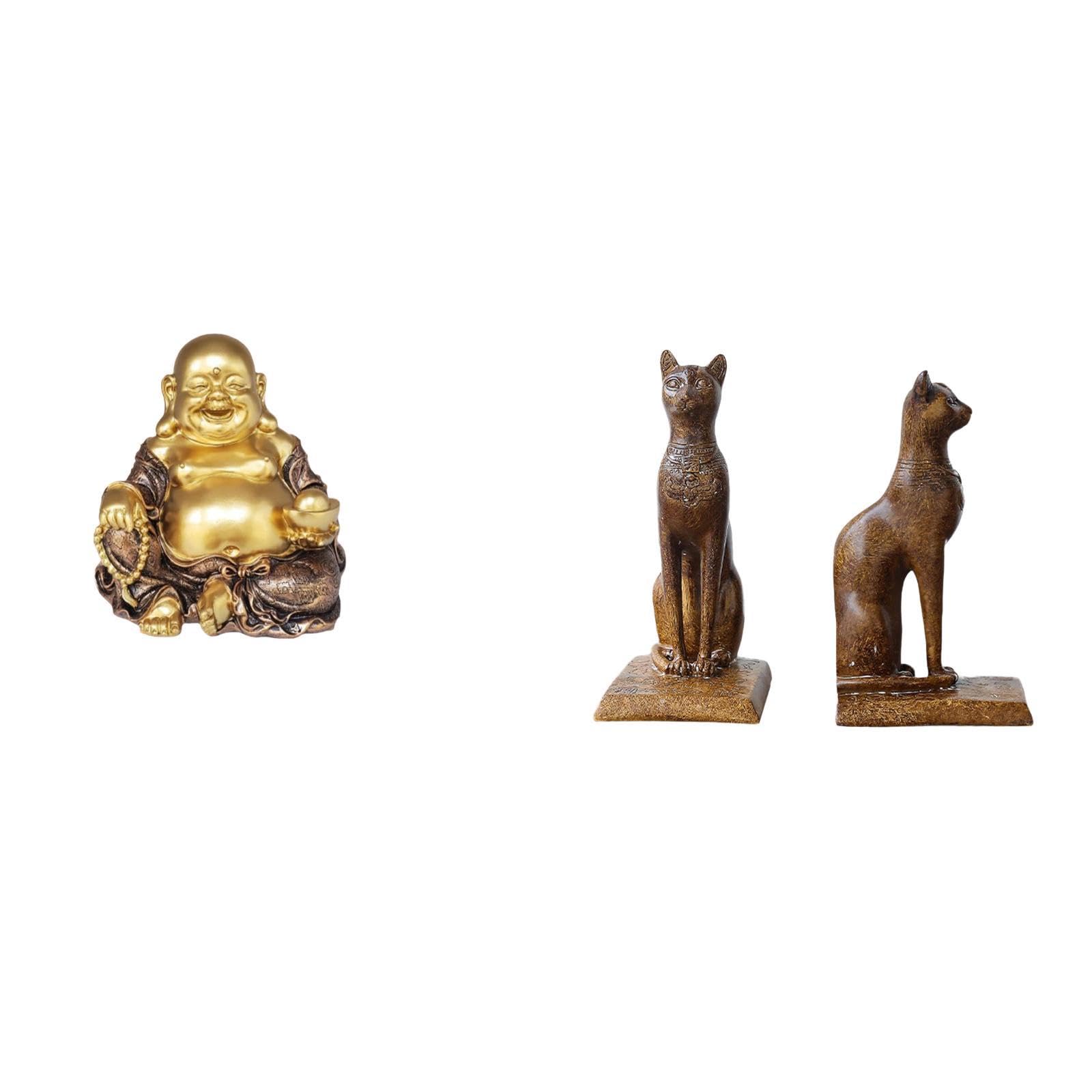 BNF® Maitreya Buddha Laughing Sculpture Feng Shui Tabletop Ornament Anniversary Party Egyptian Cat Statues Decorative Figurines Bookends Shelf Holders Housewarming Gift