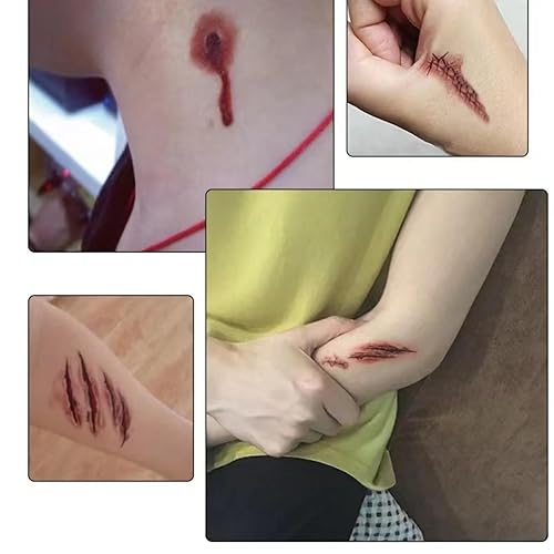 Miniatura 6 de 30 nuevas cicatrices tatuajes en manga de Halloween, calcomanías divertidas y aterradoras de tatuajes temporales, arte real, tatuajes temporales