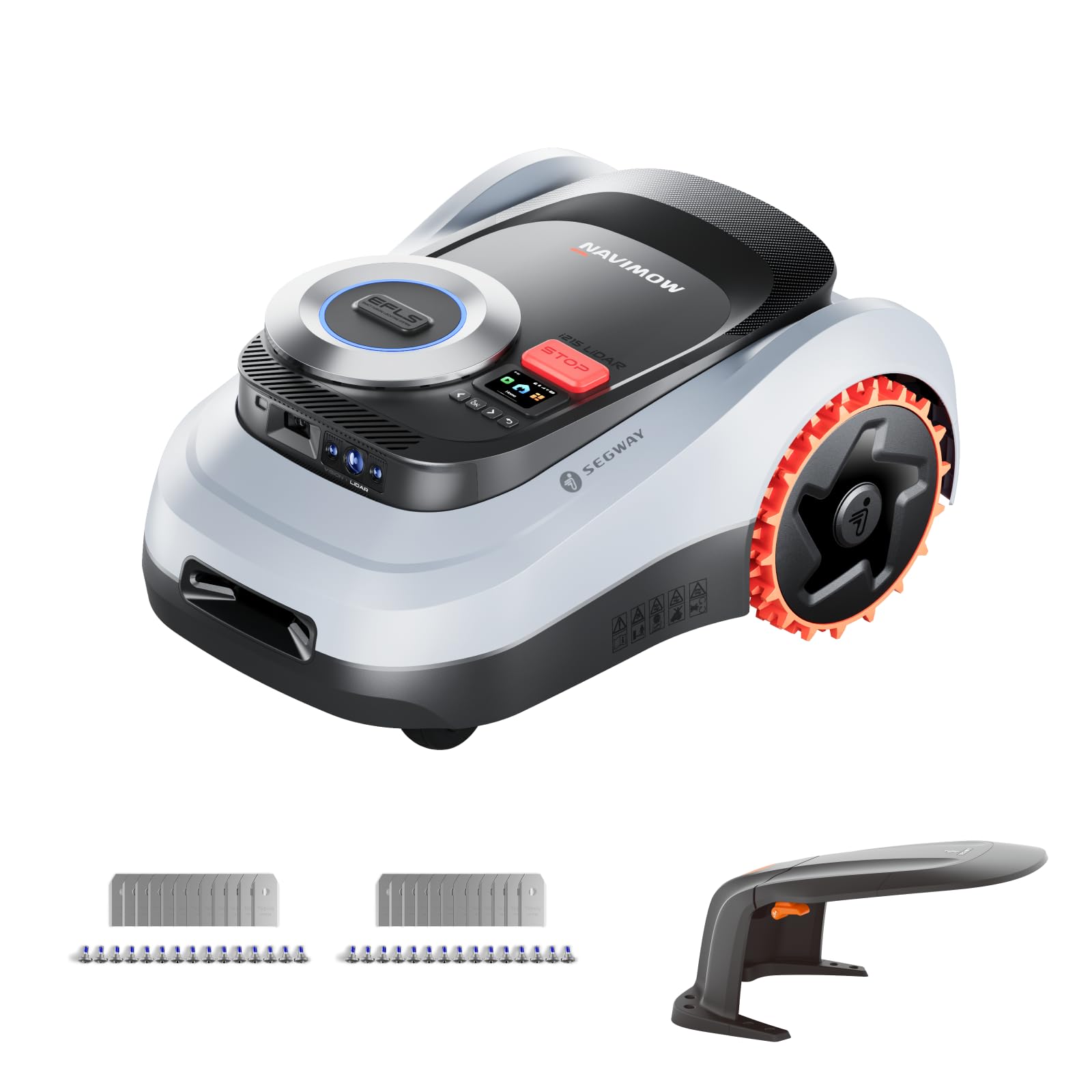 Segway Navimow i215 LiDAR mit Garage M + 2 Sätze Klingen, Mähroboter ohne Begrenzungskabel für 1500 m², bis 45% Steigung, Solid-State LiDAR + Vision, Auto-Kartierung, Ohne Antenne, Integriertes 4G