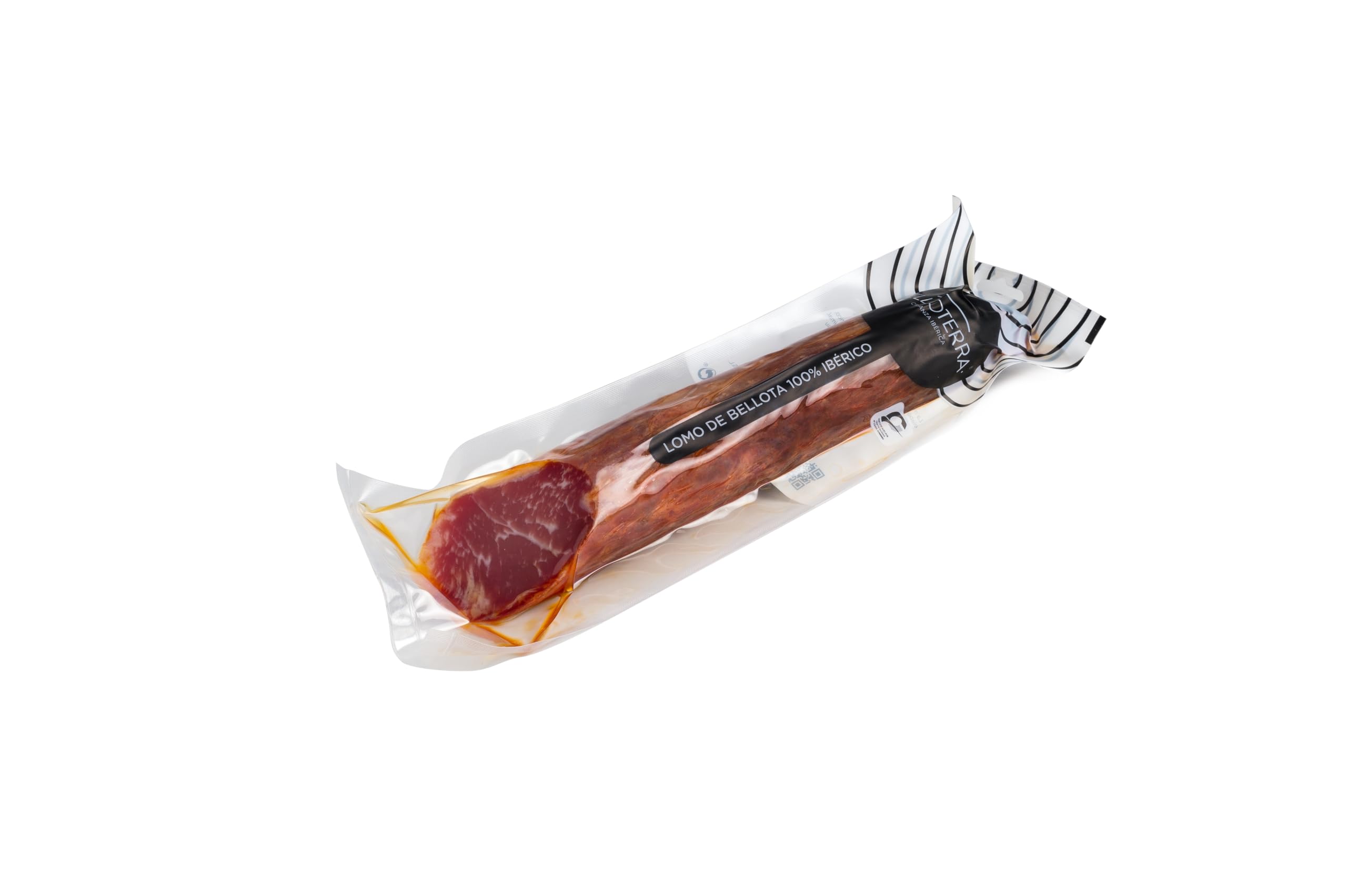BELLOTERRA | Caña de Lomo (Lende) aus Eichelmast 100% Iberisch | Halbes Stück 500-600 gr | 4-5 Monate gereift | Reinrassig Iberisch | Vakuumverpackt | Handwerkliche Gourmet-Wurst