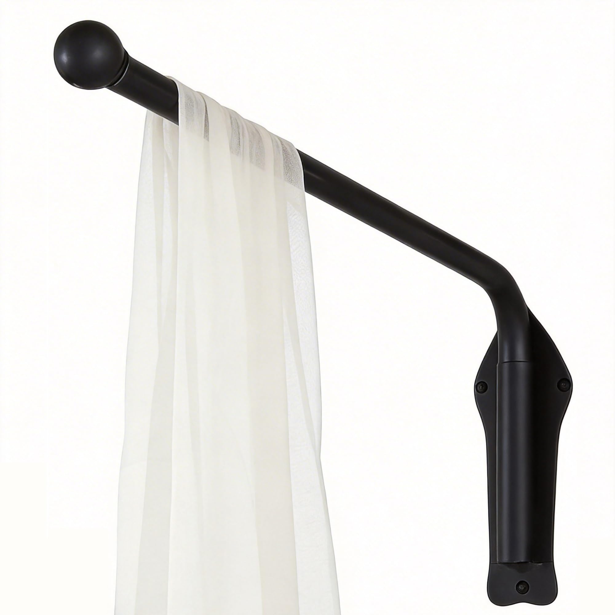 180° Swing Arm Curtain Rods With Finials Stand Curtain Rod Heavy Duty Door Stand Drapery Arm for Side Panels Window Curtain Display Drapery Arm(Black,70cm/25.55in)