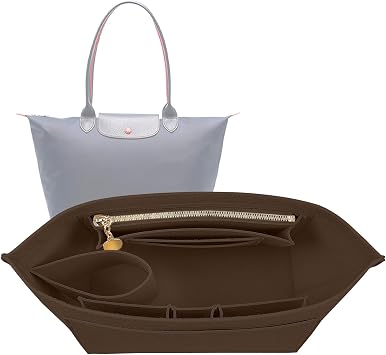 Lckaey Felt Handbag Organizer Insert for Longchamp Le Pliage, Universal Purse Insert for Most Tote Bags & Handbags 041coffee-L