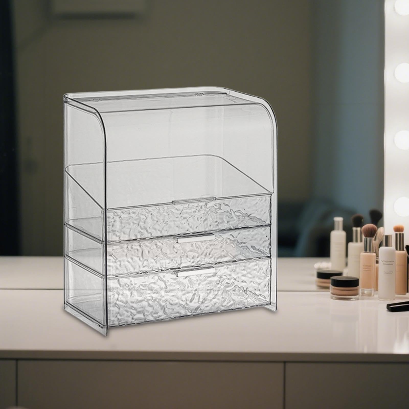 Organisateur de Maquillage, Vitrine Cosmétique, Transparente, 3 Couches, à Assembler, Boîte de Rangement Cosmétique pour Rouge à Lèvres, Coiffeuse, Clair, avec Un Couvercle