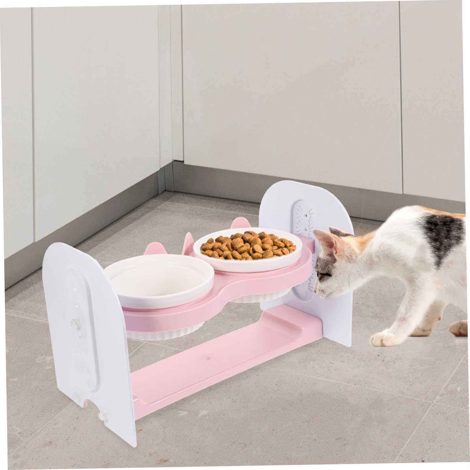 Supvox Keramik Futternapf für Katzen und Kaninchen Neigbares Doppelnapf Design Abnehmbar Schonend für Hals Leicht zu Reinigen