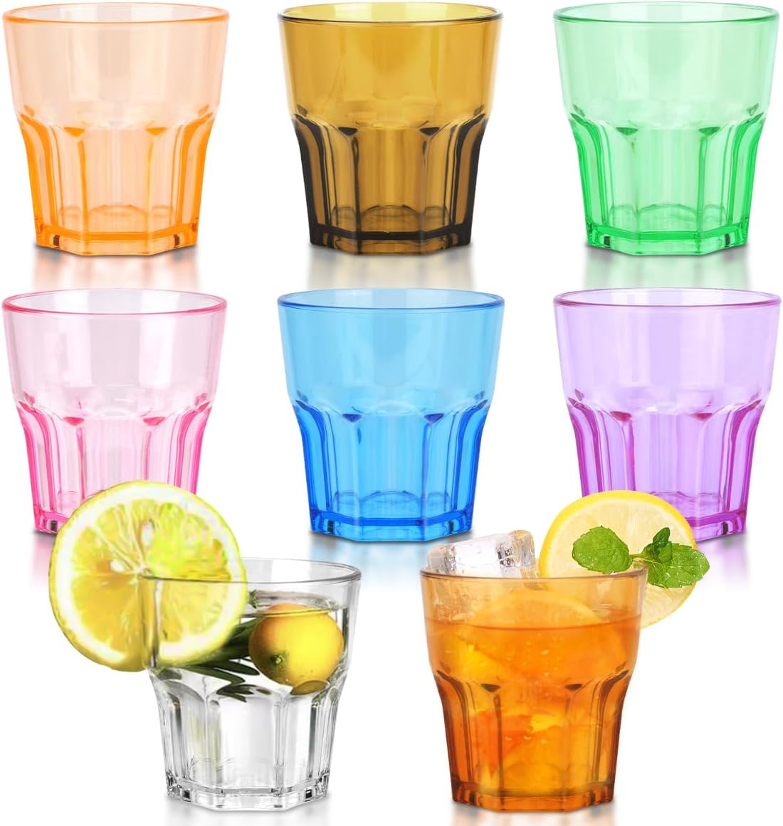 8 PCS Plastic Cups Reusable, 5.63 OZ Plastic Tumblers for Children, 160ML Premium Coloured Drinking Glasses for Adults Party, Stackable Acrylic Cups for Home Camping Picnic BBQ, 8 Colors