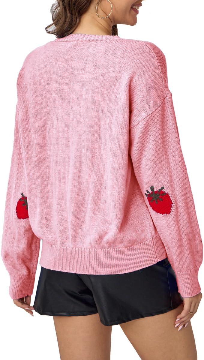 Women's Long Sleeve V Neck Loose Short Cardigan Sweater 2025 Button Down Jacquard Knit Outwear Coat - Image 7