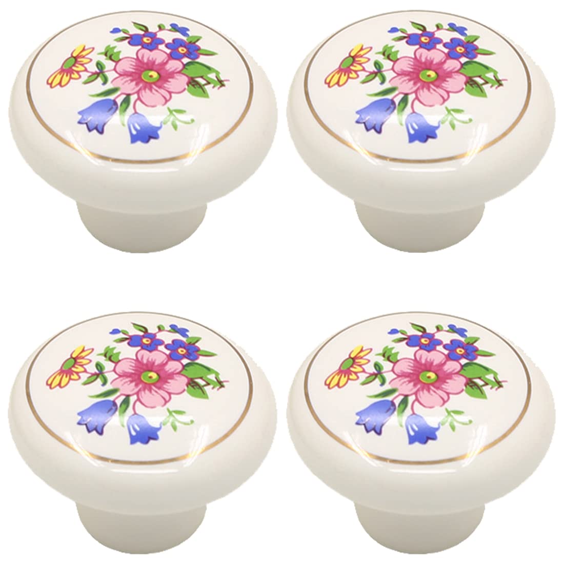 Ceramic Hand Painted Drawer Knobs, [4 Pack] Vintage Flower Painted Cabinet Knobs and Pulls, Kitchen Furniture Knobs for Dresser/Cupboard/Wardrobe/Closet (Flower White, 4 Pieces)