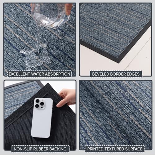 Image of HOKIPO Welcome Door Mat for Home - Big Size Rubber Back Entrance Mat, 75x45 cm, Blue Stripes (AR-6504)