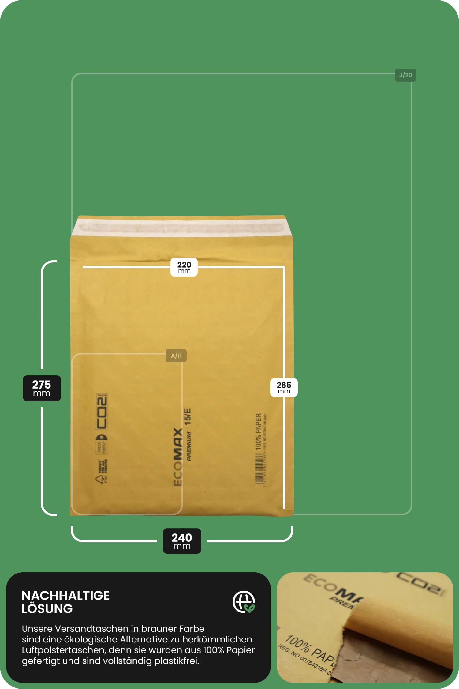 Netuno 100 kopert bąbelkowych brązowych E/15 240 x 275 mm torebki tapicerowane wysyłka 100% papierowe koperty wyściełane koperty ochronne ekologiczne opakowanie ekologiczne koperty wysyłkowe