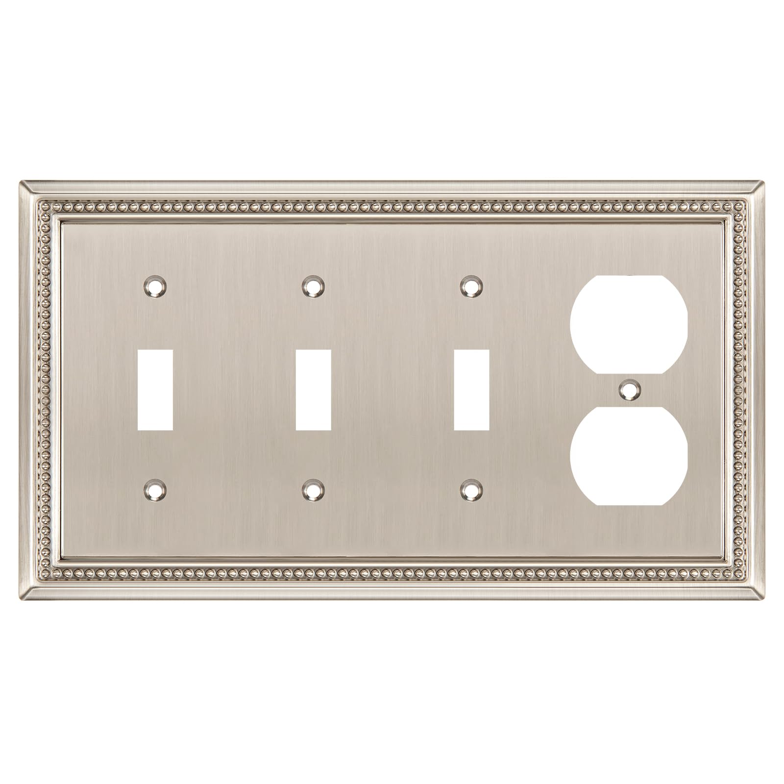 Henne Bery Sunken Pearls Heavy Duty Decorative Wall Plate Switch Plate Outlet Cover (Triple Toggle/Single Duplex, Satin Nickel)