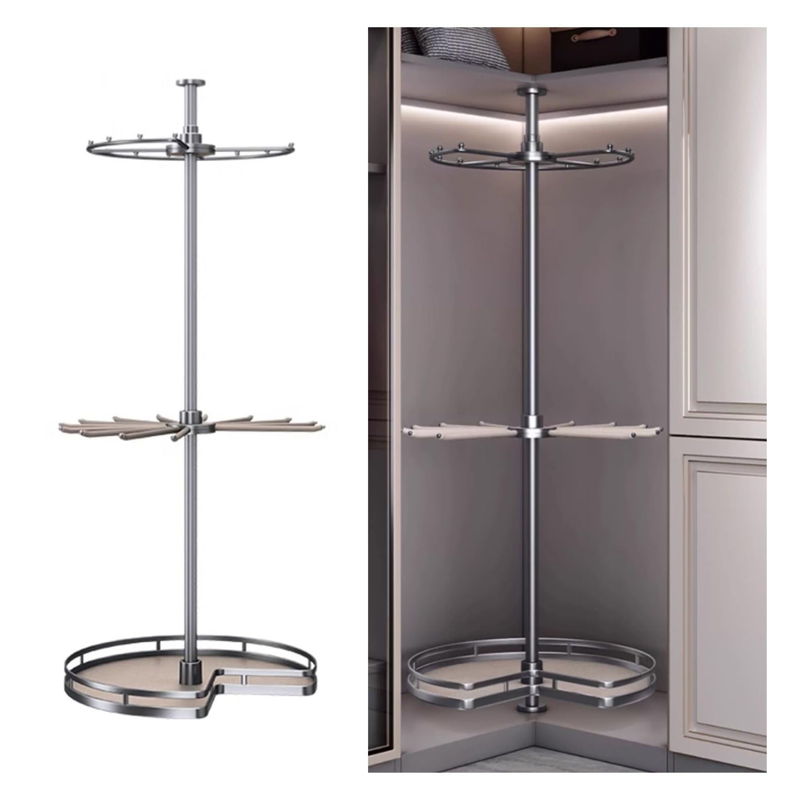 360° Rotating Round Closet Rod,Cloakroom Corner Storage Organizer,3-Tier Wardrobe Hanging,60kg Load Capacity for Bedroom Living Rooms(Orange,1900-2100mm)