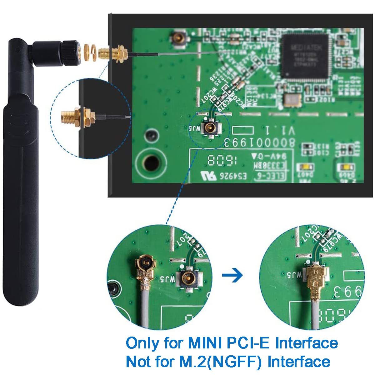 Greluma 2x8dBi 2.4/5/5.8GHz Dual Band WiFi RP-SMA Antenna maschio+2x21CM U.FL/IPEX a RP SMA Cavo Pigtail femmina per Mini PCIe Card Router wireless Ripetitore PC Desktop FPV UAV Drone P-S4 Build