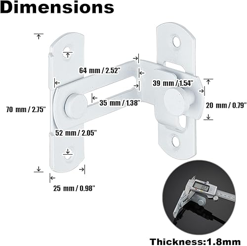 Miniatura 2 de Cerradura de puerta con perno de barril de 90 grados, cerradura de puerta de acero inoxidable grueso, pestillo de puerta corredera, con almohadillas