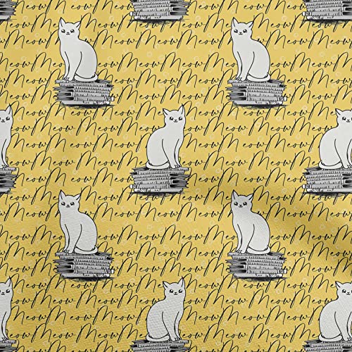 oneOone Silk Tabby Mustard Yellow Fabric Animal Cat with Text Texture Sewing Craft Projects Fabric Prints By Yard 42 Inch Wide