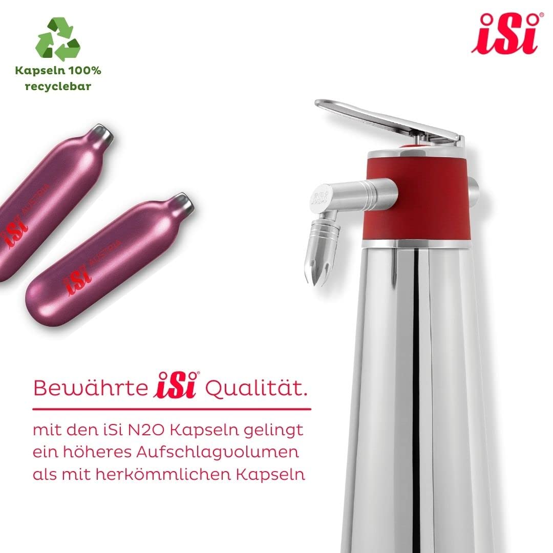 iSi Thermo XPress Whip PLUS 1 Liter, Freistehendes Sahnegerät mit Thermoisolation, Für Warme und Kalte Anwendungen, iSi Sahnespender Edelstahl, Spülmaschinenfest, Inkl. Reinigungsbürste, Silber, Rot