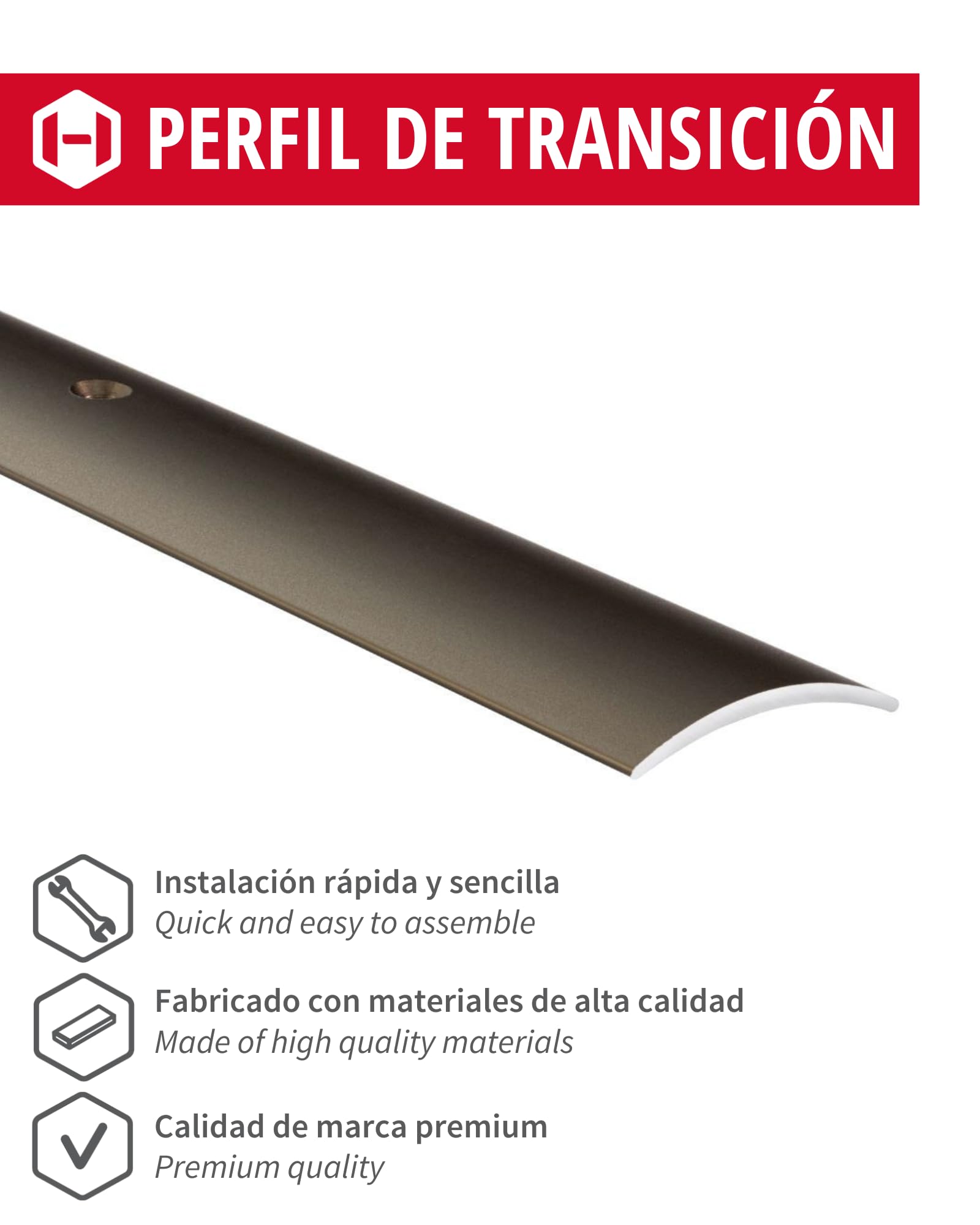 Gedotec Übergangsprofil Laminat - Vinyl Übergangs-Schiene gelocht Bodenprofil gewölbt | Türschwelle zum Schrauben | Alu Bronze eloxiert | Profil 40 x 2000 mm | 1 Stück Teppichschiene