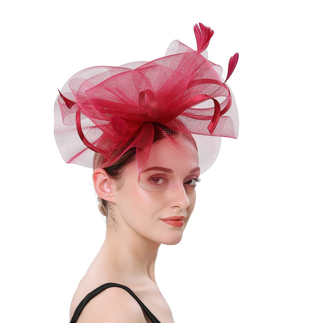 Lmtossey Cappello da donna Fascinators da sposa Accessori per capelli Cappelli a rete da festa Cappelli da sposa in piuma Copricapo da sposa