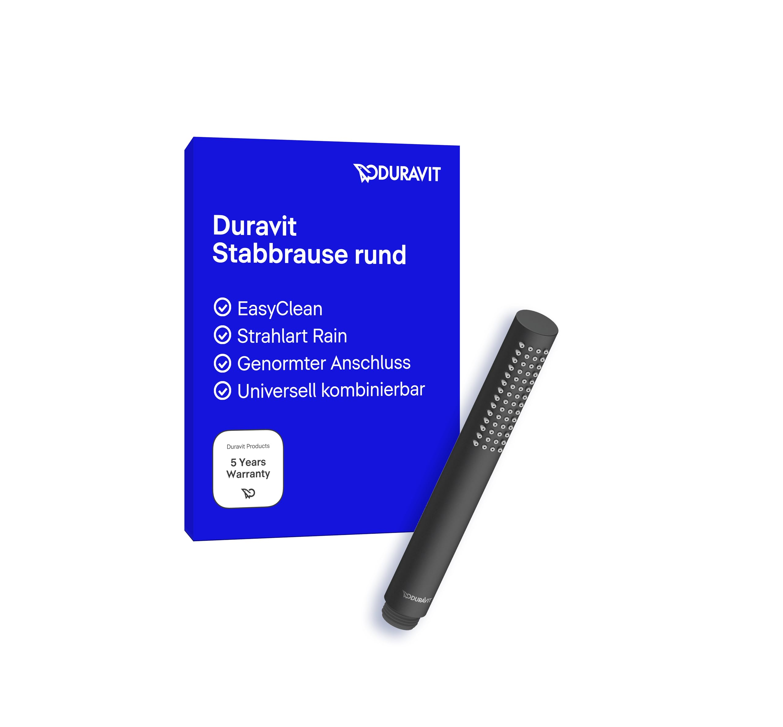Duravit Universal Stabbrause, Duschkopf mit Strahlart Rain, Duschbrause rund, Handbrause mit reinigungsfreundlichen Silikonnoppen, Schwarz Matt