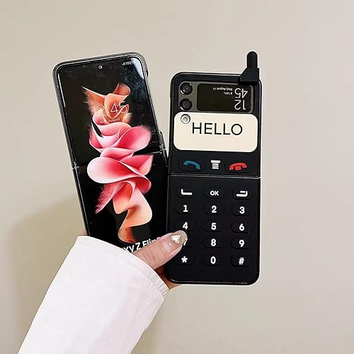Miniatura 2 de Funda para Galaxy Z Flip 4 para Galaxy Z Flip 4 Hard PC 3D, funda retro divertida para teléfono Samsung Z Flip 4, patrón de teléfono negro, funda