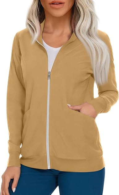 Scrub Jackets for Woman Zip Up Long Sleeve Tops Print Plus Size Womens Scrubs for Women Nursing Shirts with Pockets