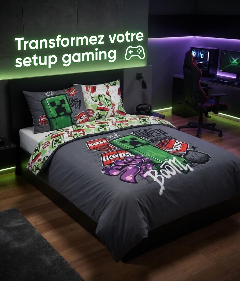 Minecraft Housse de Couette Double Ado 240x220 Metro Art + 2 Taies 63x63