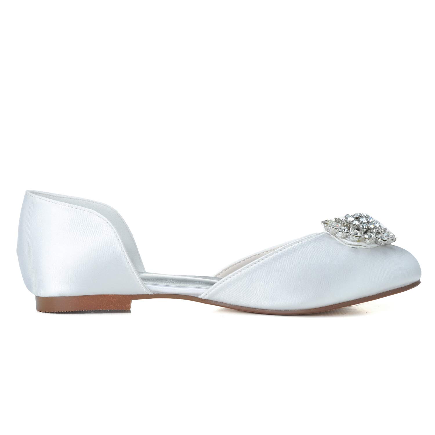 Scarpe da Sposa da Donna Strass Pizzo Raso da Donna Balletto Piatto Damigella d'Onore Slip on Décolleté Punta Chiusa/Avorio
