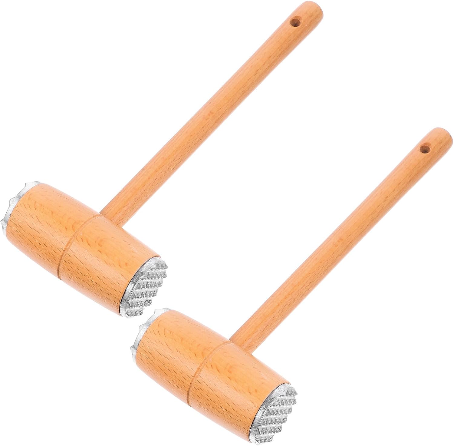 Yardwe 2pcs Wooden Meat Tenderizer Mallet Set with Beech Wood Handles for Beef and Poultry Tenderizing, Kitchen Cooking Mallet Tool for Steak Preparation and Marinating