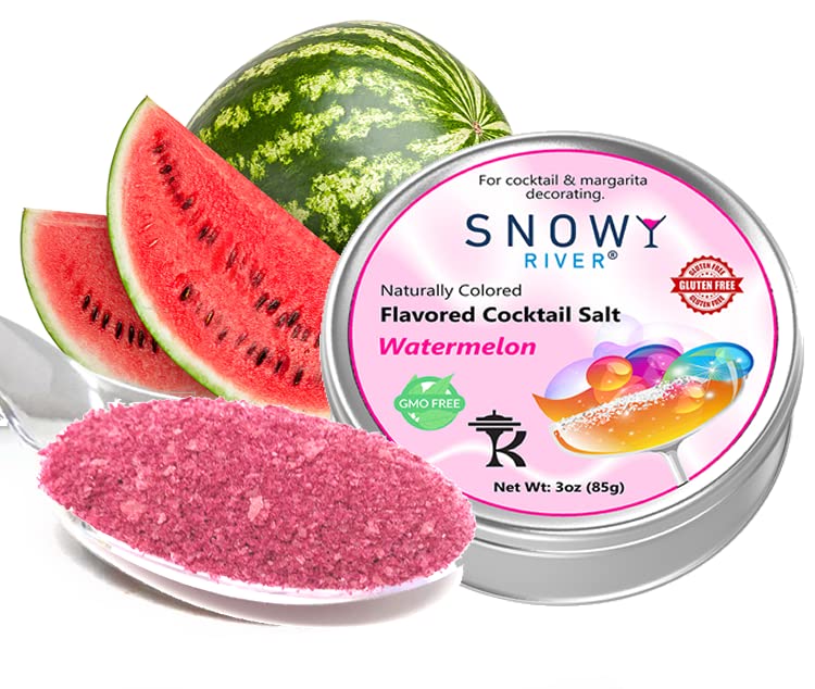 Snowy River Naturally Flavored Cocktail Salt (1x3oz Tin), Colored and Flavored Margarita Rimming Salt, Beverage Rimmer, Drink Salt, Decorative Salt for all occassions (Watermelon)