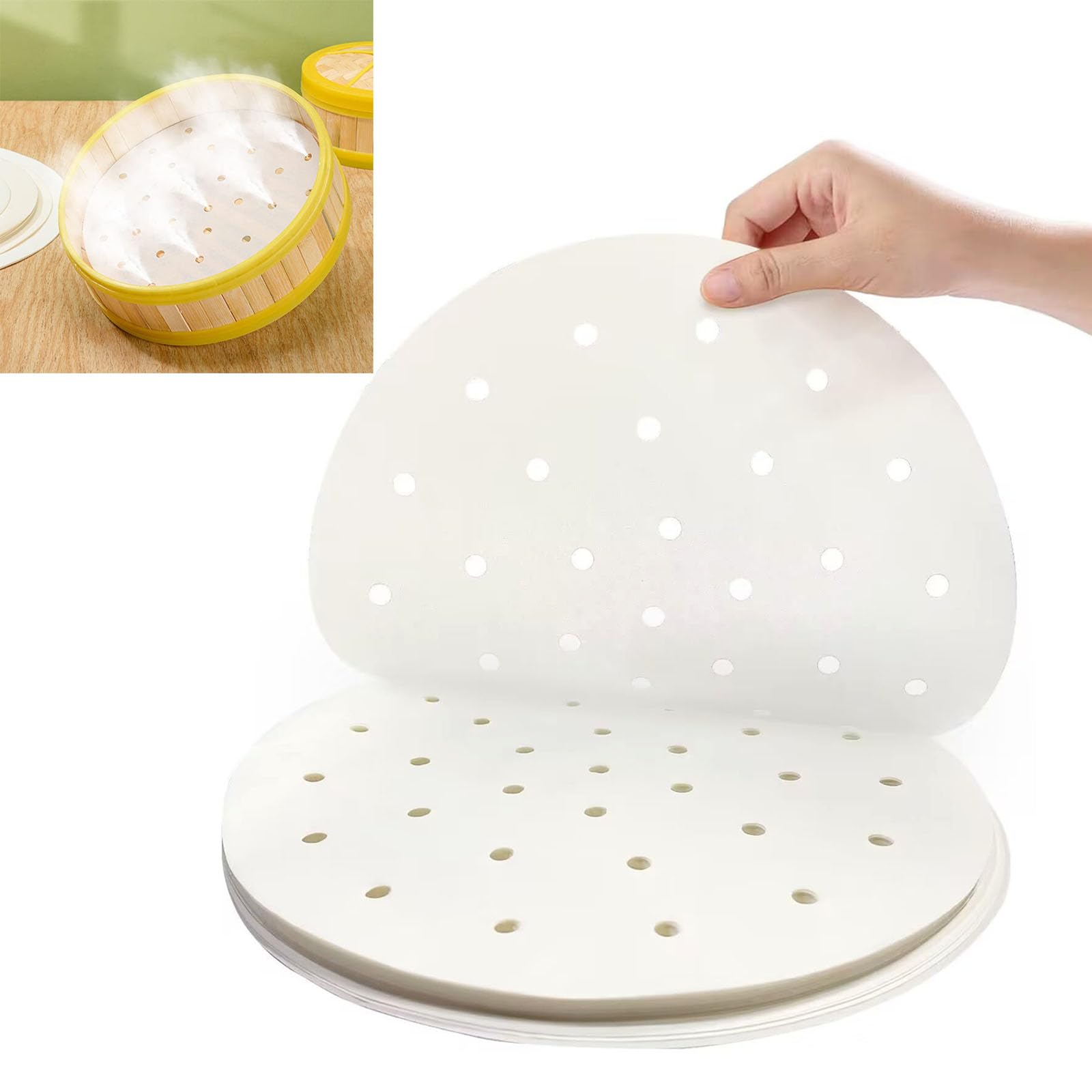 25 cm Backpapier für Heißluftfritteuse, 50 Stück Rund Antihaft Pergament für Dim Sum, Dampfgarer, Bambusdämpfer, Steamer Liner