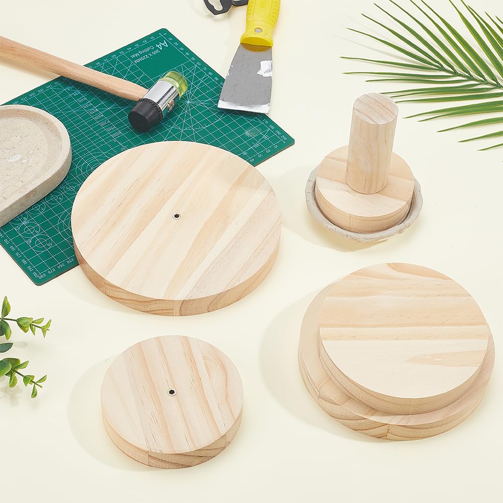 OLYCRAFT Holztöpfereizubehör mit Griff 90mm/115mm/140mm/165mm/190mm Keramik Ton Werkzeug Holz Töpfer Modellierplatten Keramik Topfformen für DIY Schalen Teller Schüssel Schlickerguss Presse