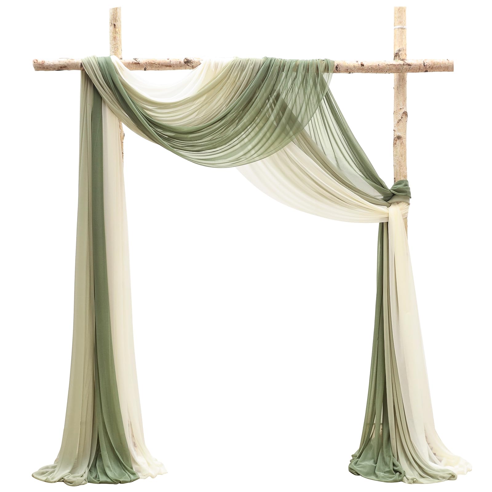 Floroom Wedding Arch Draping Fabric 3 Panels 20Ft Chiffon Fabric Drapes Arbor Drapery Wedding Ceremony Reception Swag Decorations (Forest Green +Milky Green +Ivory)