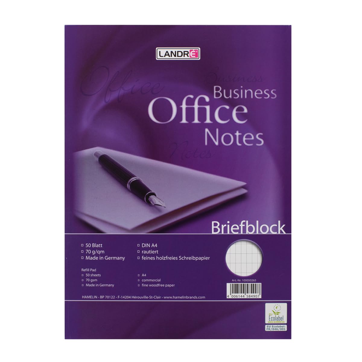 Landré Briefblock A4 rautiert, 50 Blatt,70 g/m² Papier, 10 Stück