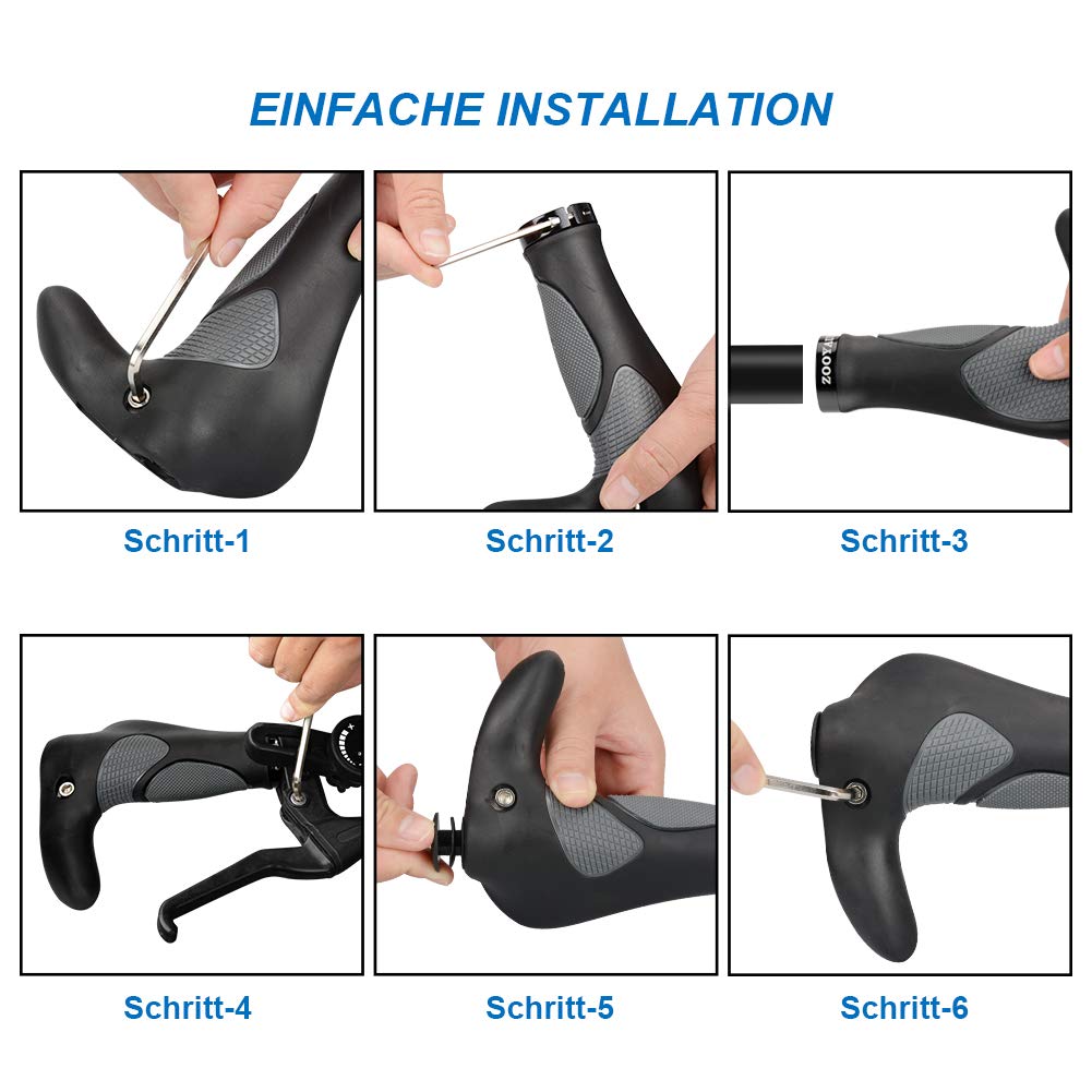 Gindoly Fahrradgriffe Ergonomisch Fahrradlenker jedes Fahrrad - Lenkergriffe für perfekte Griffsicherheit rutschfest Fahrradlenkergriffe Lenker Handgriffe MTB, Schwarz/Grau