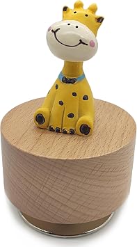 Mini Wooden Animal Rotary Music Box with Cute Giraffe Ornament Its a Small World.