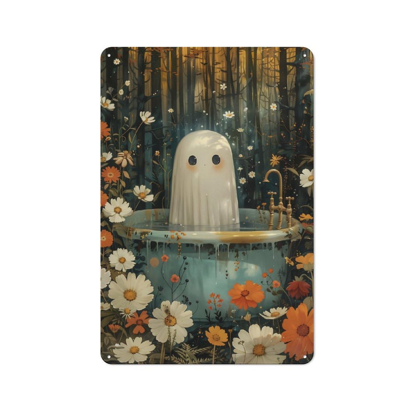 Junmoney Bathtube Ghost Floral Tin Wall Plaque 30X20cm With For Bar Or Restaurant, Housewarming Present For People Styling Bar And Restaurant