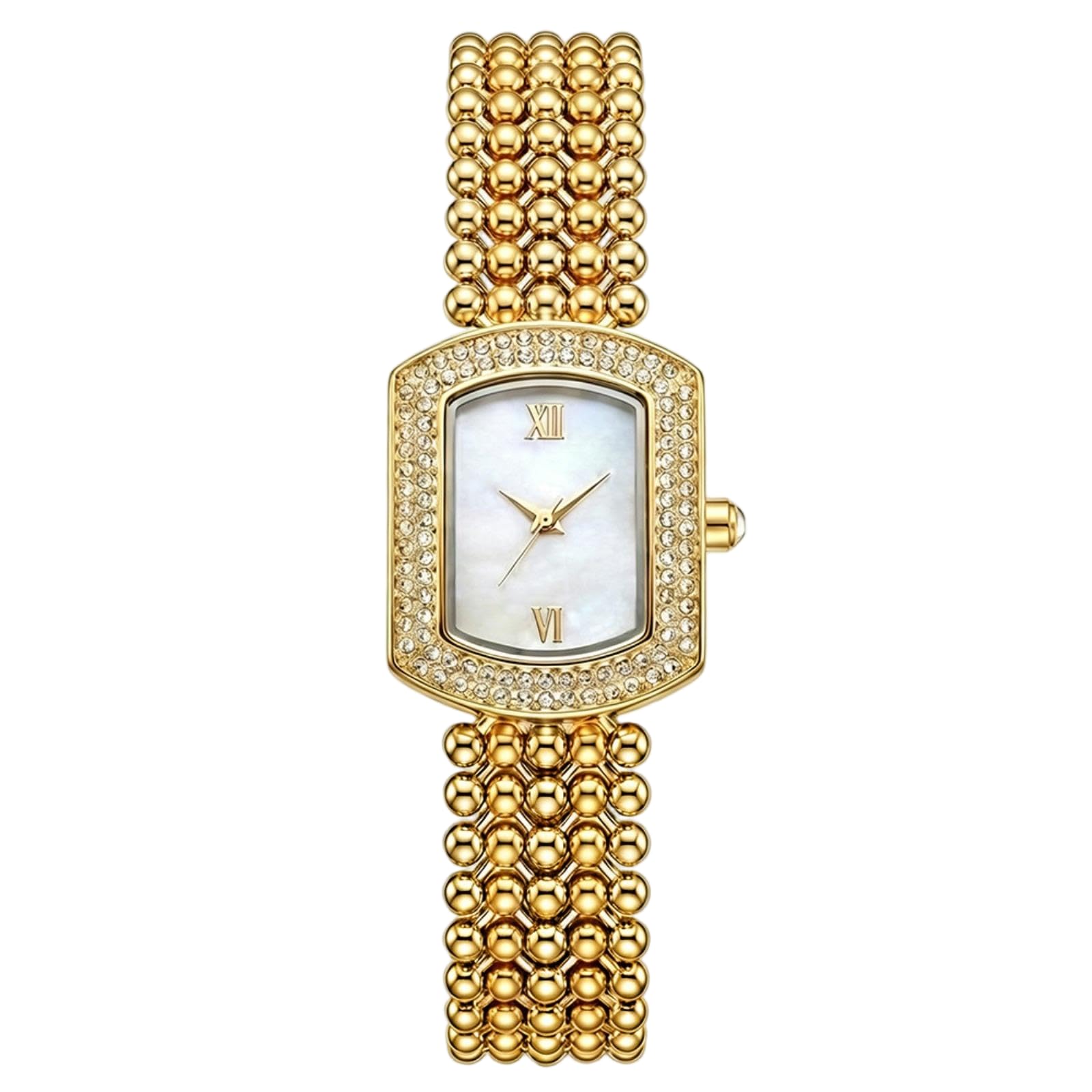 XXDML Damen-Armbanduhr mit quadratischem Zifferblatt, Kristallperlenarmband, Quarzwerk, wasserdicht, Gold, Silber, Roségold