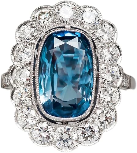 Miniatura 2 de Anillo de boda de imitación de topacio ovalado con circonita cúbica blanca y topacio ovalado de encaje antiguo, anillo de compromiso de eternidad