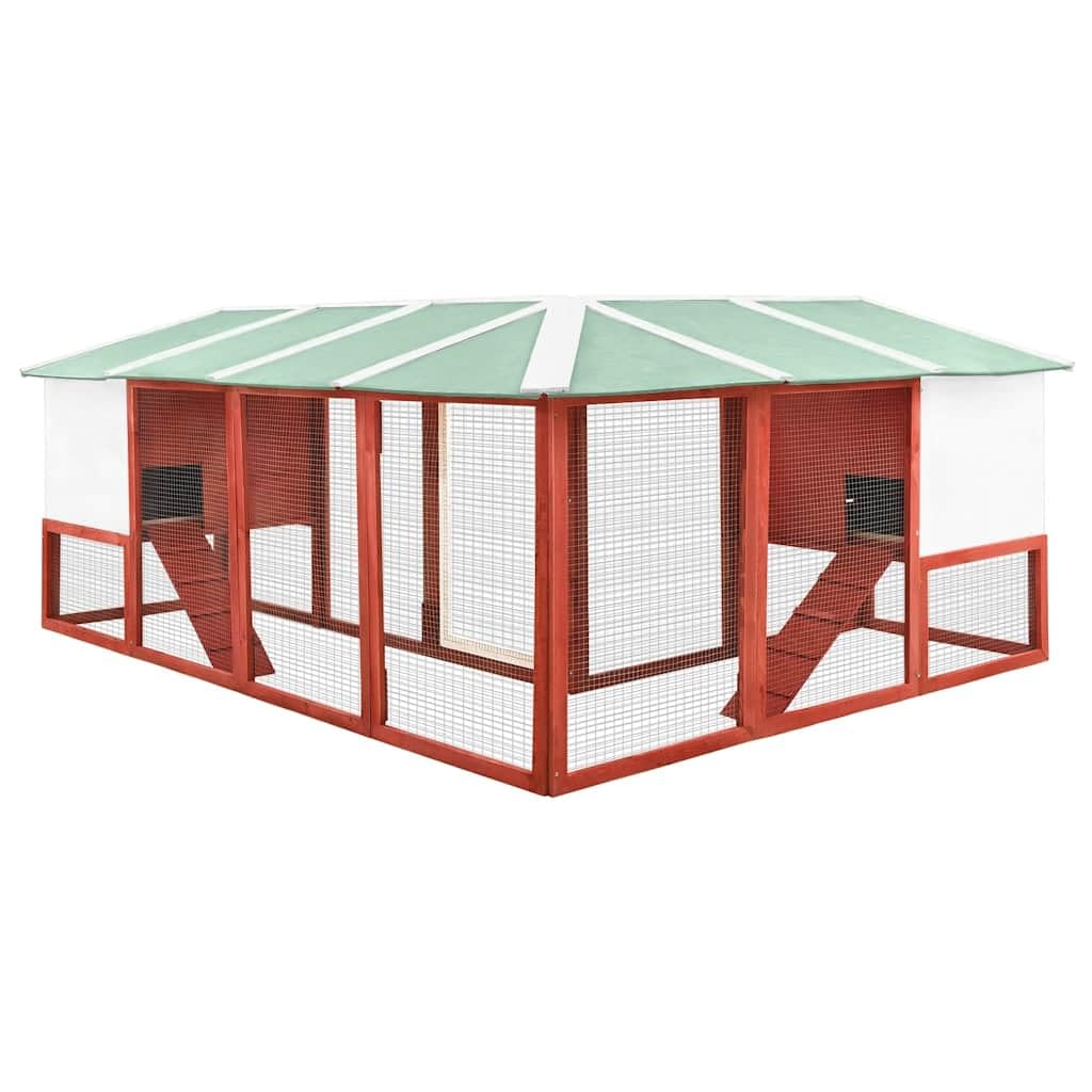 vidaXL Jaula Conejera de Exterior con Corral Gallinero Casa Conejo Mascota Roedor Animales Pequeños Choza de Pollo Rojo Blanco Madera Abeto