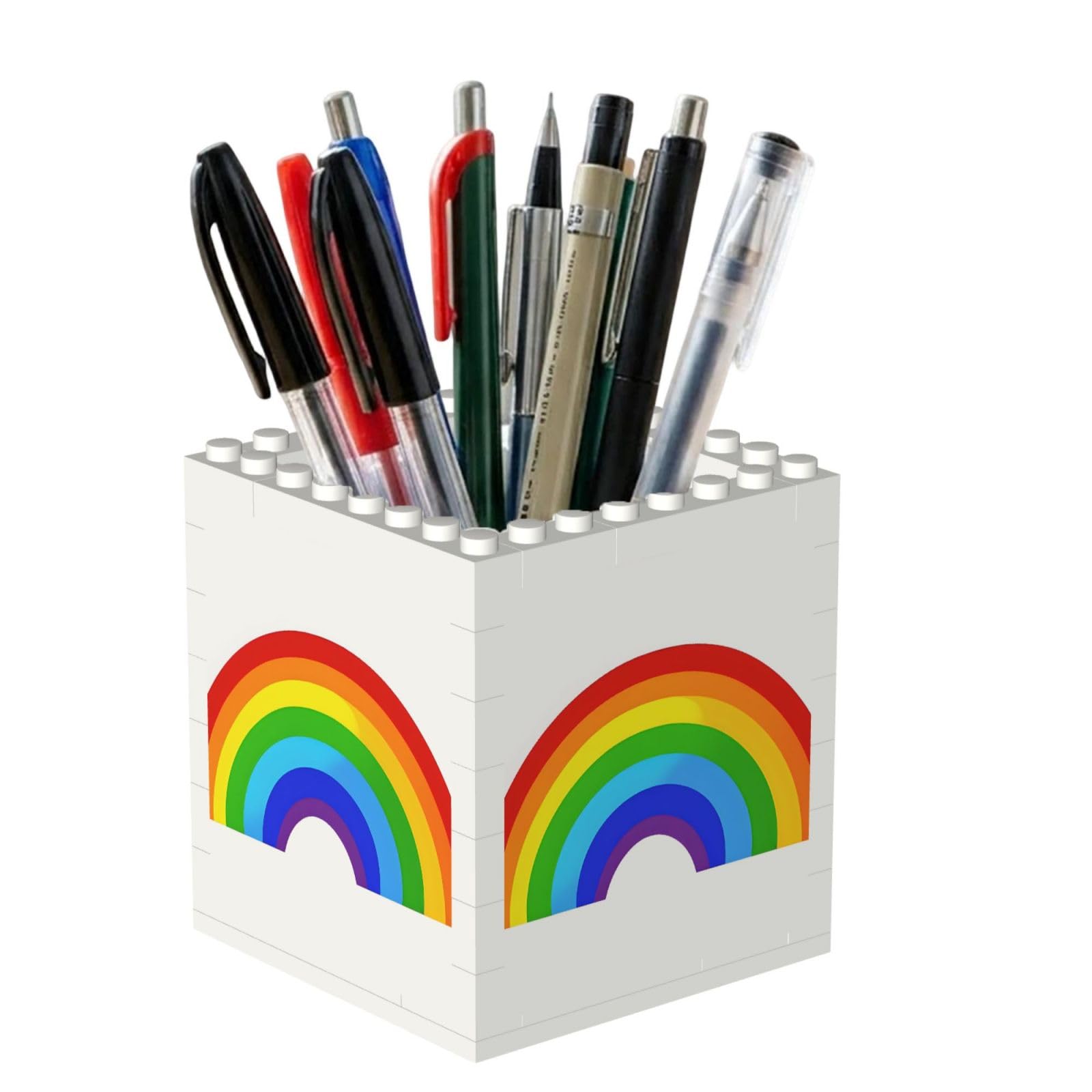 ESNAIUVCD Rainbow Printed Print Building Block Pen Holder - Pencil Holder For Desk/Classroom,Desk Accessories, Multifunctional Office Supplies Pen Organizer Pencil Cups(2pcs)