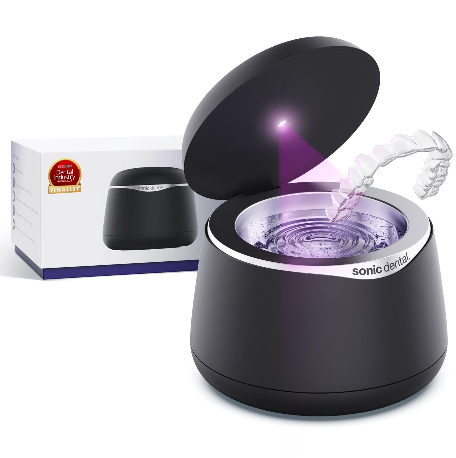 Sonic Pro Dental Cleaning Pod, 43kHz Ultrasonic Retainer Cleaner Machine for Dentures, Mouth Guards, Braces, Toothbrush Heads, Jewelry & All Dental Appliances, FSA/HSA Eligible (Onyx Black)