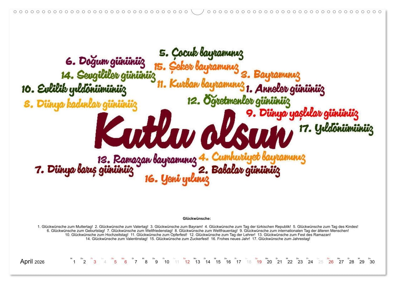 Smalltalk Sprachkalender Türkisch-Deutsch (hochwertiger Premium Wandkalender 2026 DIN A2 quer), Kunstdruck in Hochglanz: Über 200 Redewendungen für den Alltag (CALVENDO Wissen)