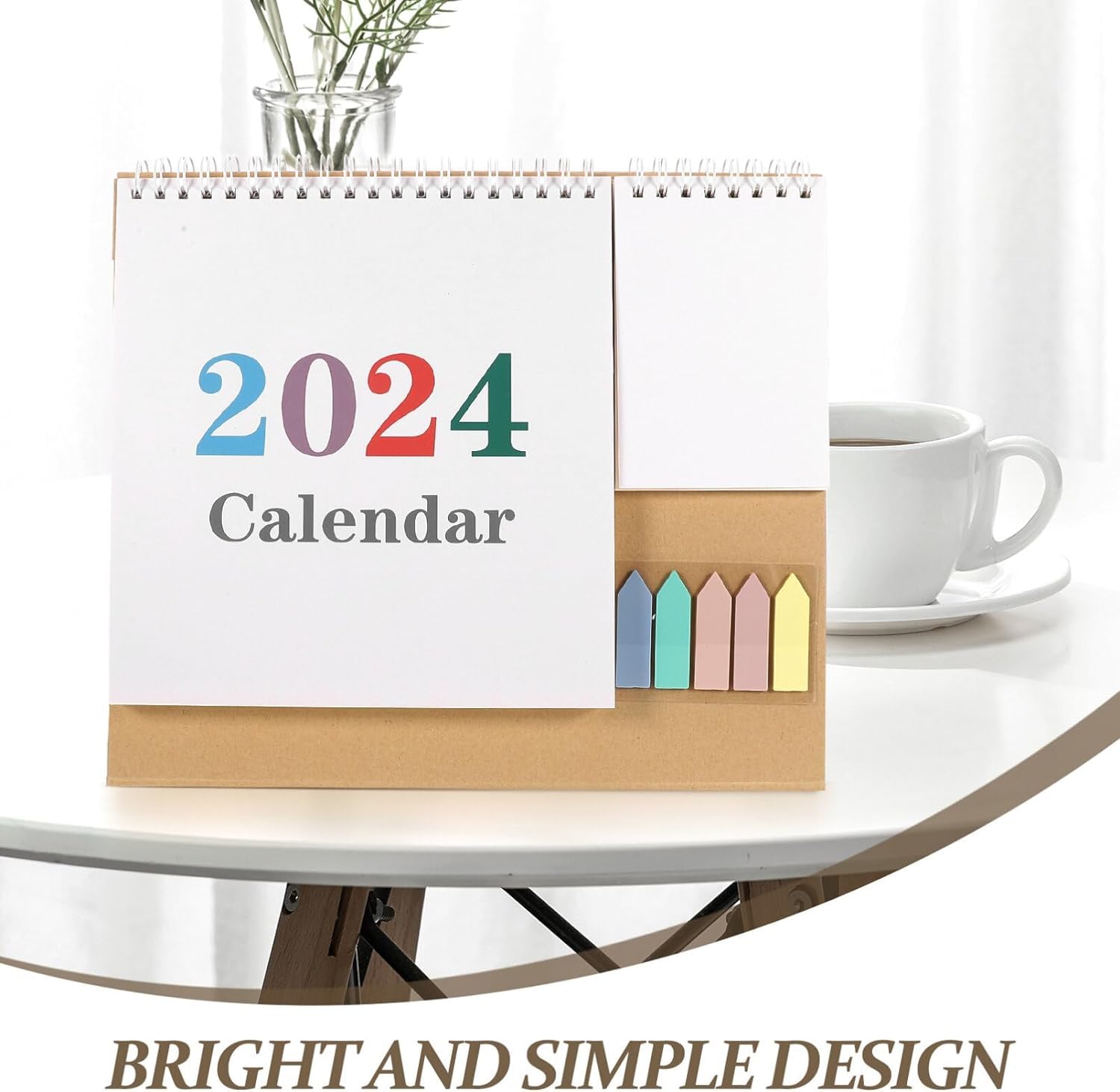 Großer Tischkalender 2024, 3D-Kalender, Tischkalender 2024 mit Index-Tabs, stehender Flip, 12 Monate Tischkalender - Januar 2024 - Dez. 2024 Stand-Up-Kalender, Planer für Heimbüro-Dekor (Farbe: On