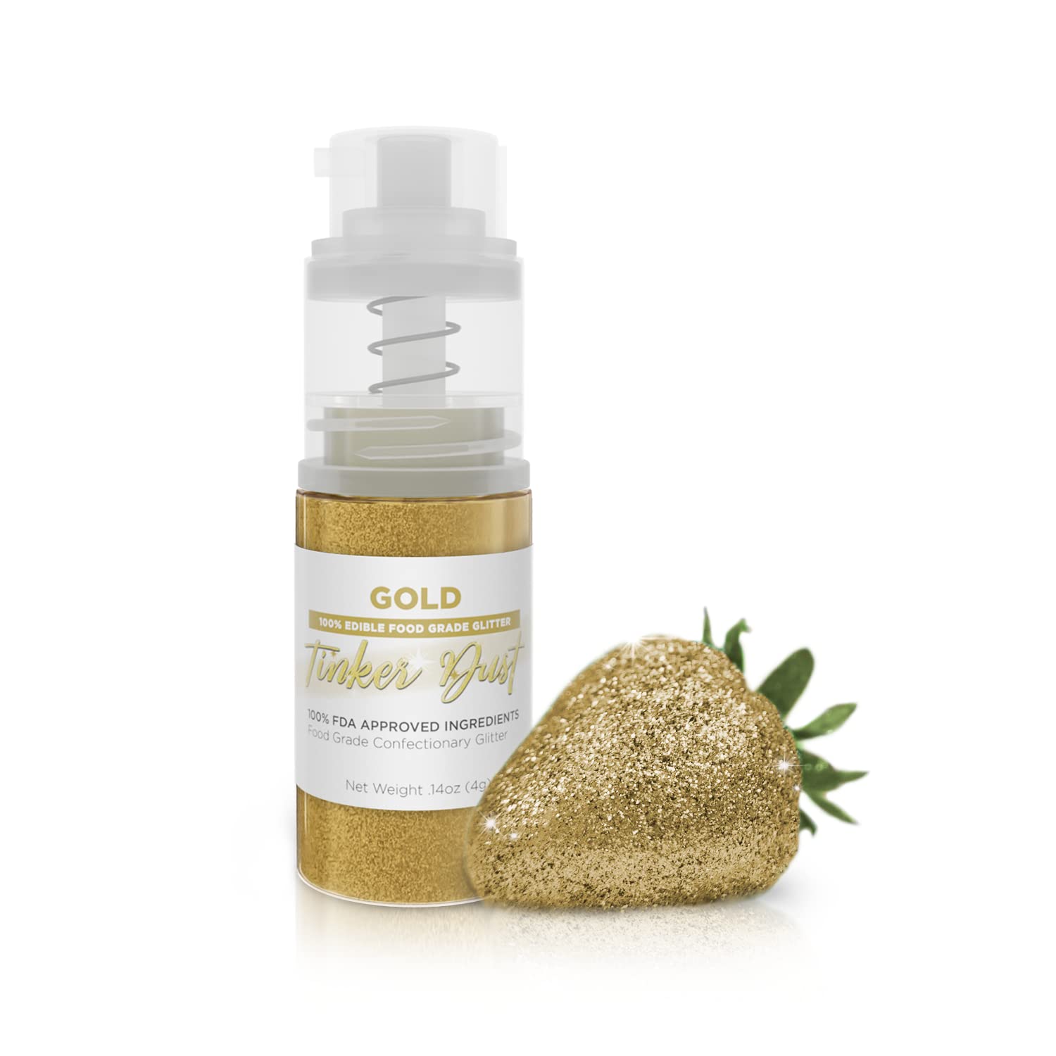 Bakell - Gold Tinker Dust (4g, 1x Mini Spray Pump) Edible Glitter for Food, Desserts, and Beverages!