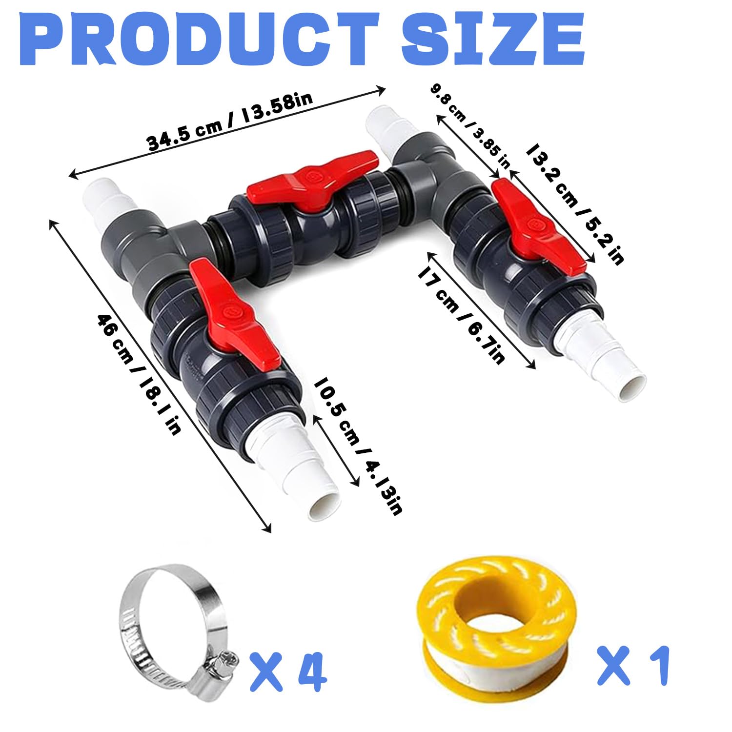 Bypass Pool Set Ø 50 mm für Wärmepumpe, Pool Anschluss Set mit 32 mm & 38 mm Schläuchen und Adaptern, Pool Solarweiche zur Steuerung der Wasserzufuhr für Poolheizung und Schwimmbecken