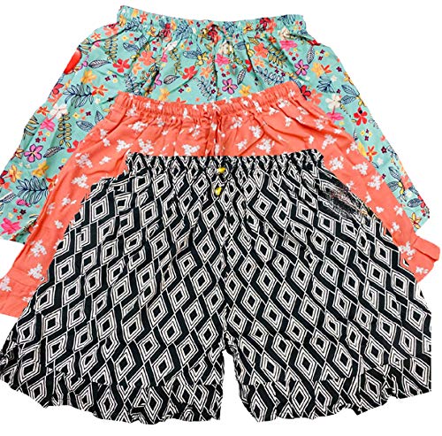 Image of Ukal Rayon Printed Frill Shorts for Women and Girls Casual Wear Night Wear Daily Use Summer Shorts with Pockets (Pack of 3)